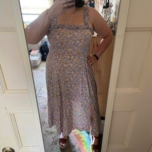 Arula Blue Floral Strappy Midi Dress w/ Slit